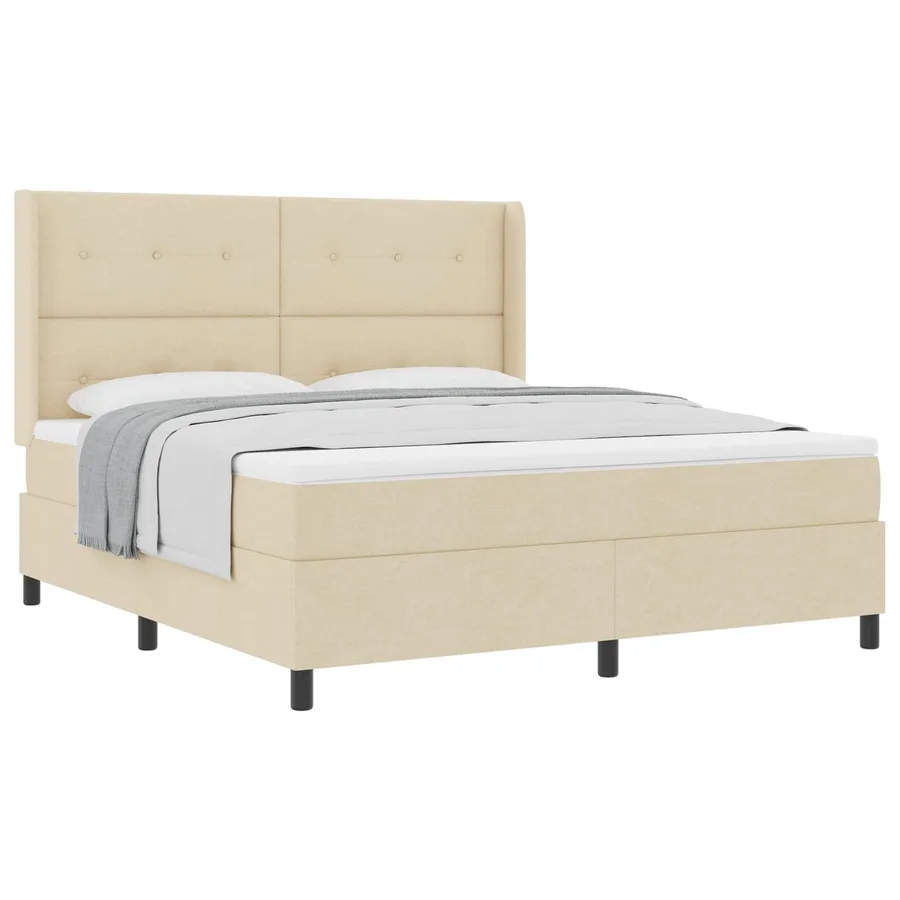 Lit à ressorts avec coussin Crème 200 x 180 cm tissu - 2
