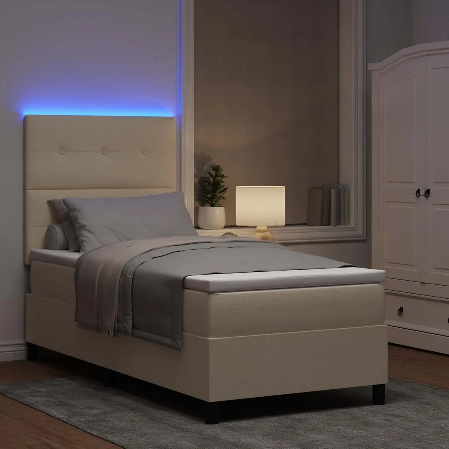 Lit à ressorts avec bandes LED Crème 90 x 190 cm tissu - 3