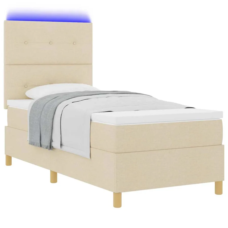 Lit à ressort LED avec tête de lit Crème 90 x 200 cm tissu - 3