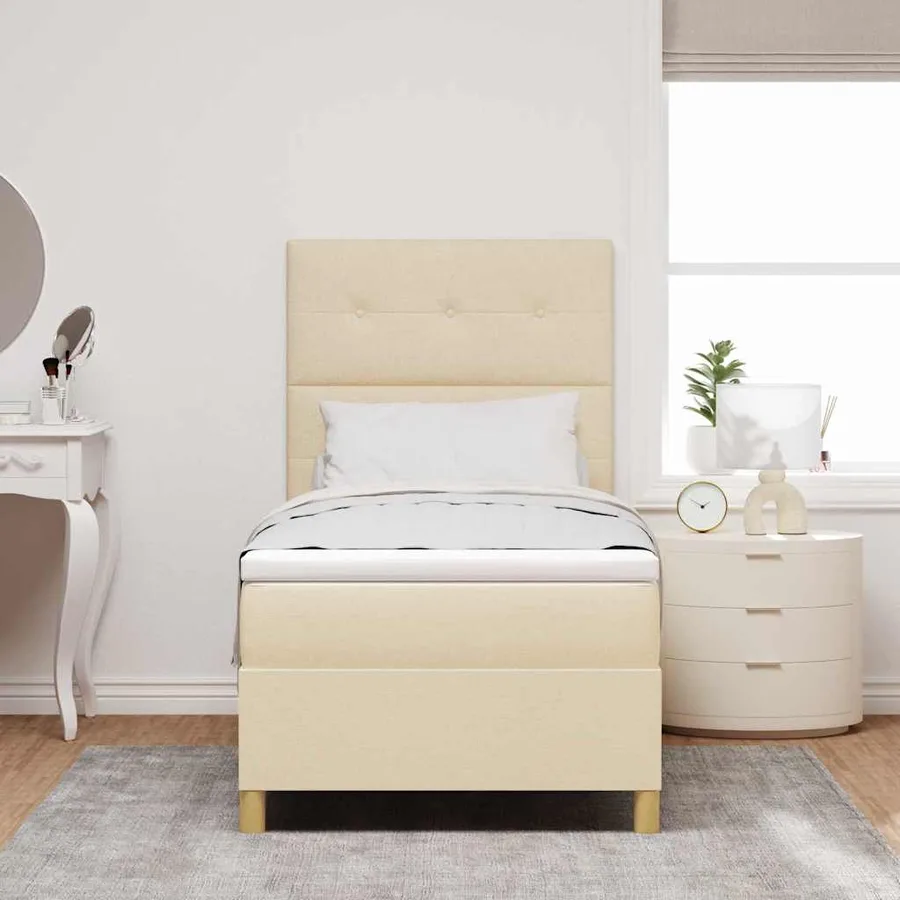 Lit à ressort LED avec tête de lit Crème 90 x 200 cm tissu - 4