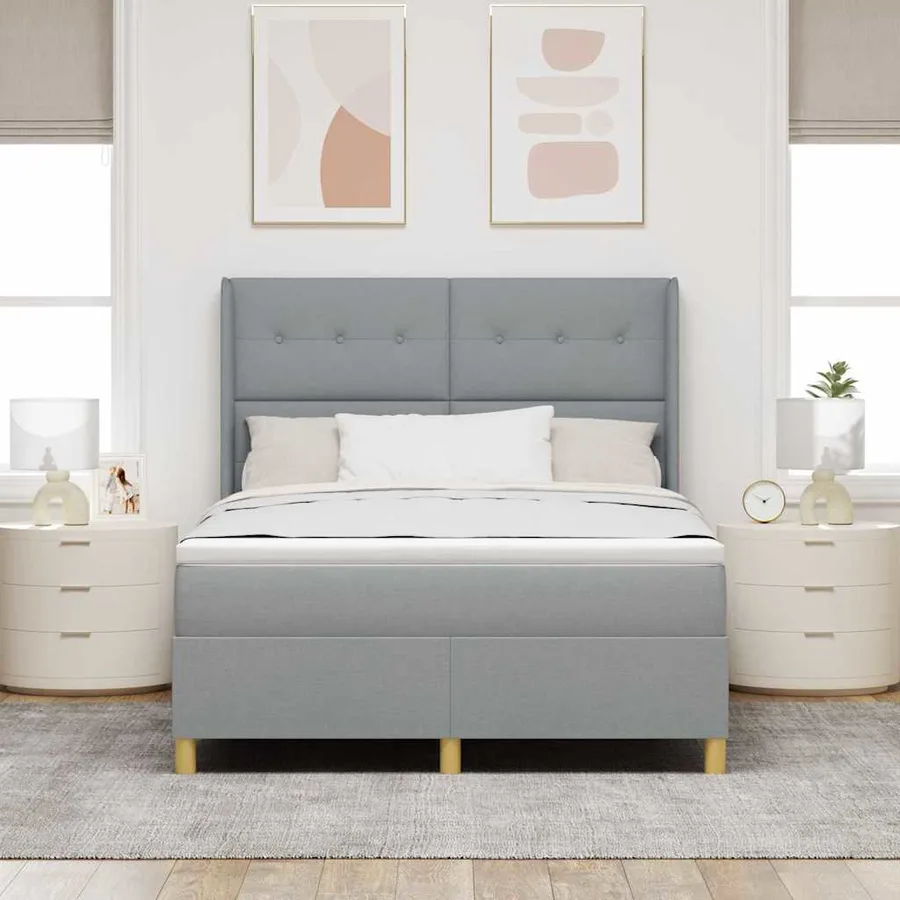 Lit à ressorts avec bandes LED Gris clair 140 x 200 cm tissu - 4
