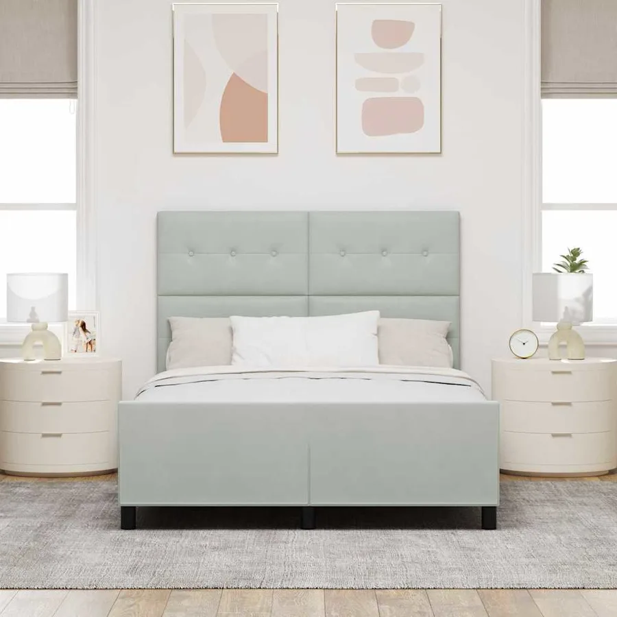 Lit à ressorts avec tête de lit Gris clair 160 x 200 cm Velours - 3