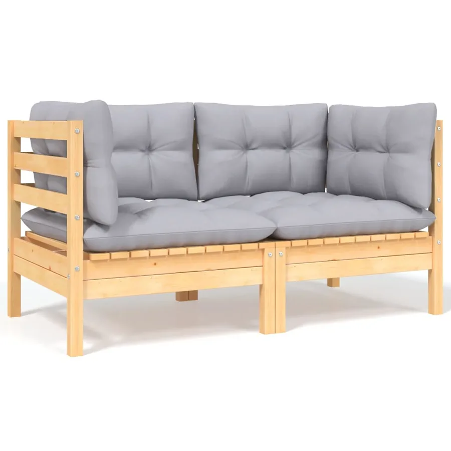 Salon de jardin 6 pcs avec coussins gris Bois de pin massif - 4