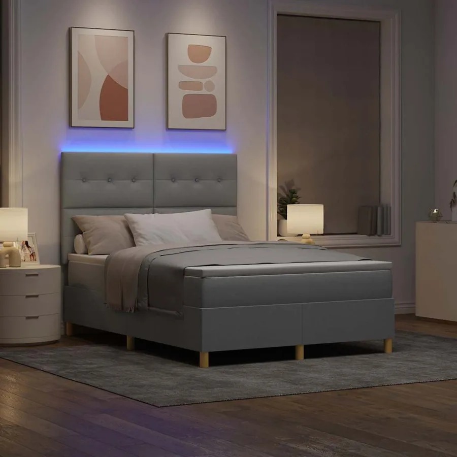Lit à ressort LED Gris clair 140 x 200 cm tissu - 5