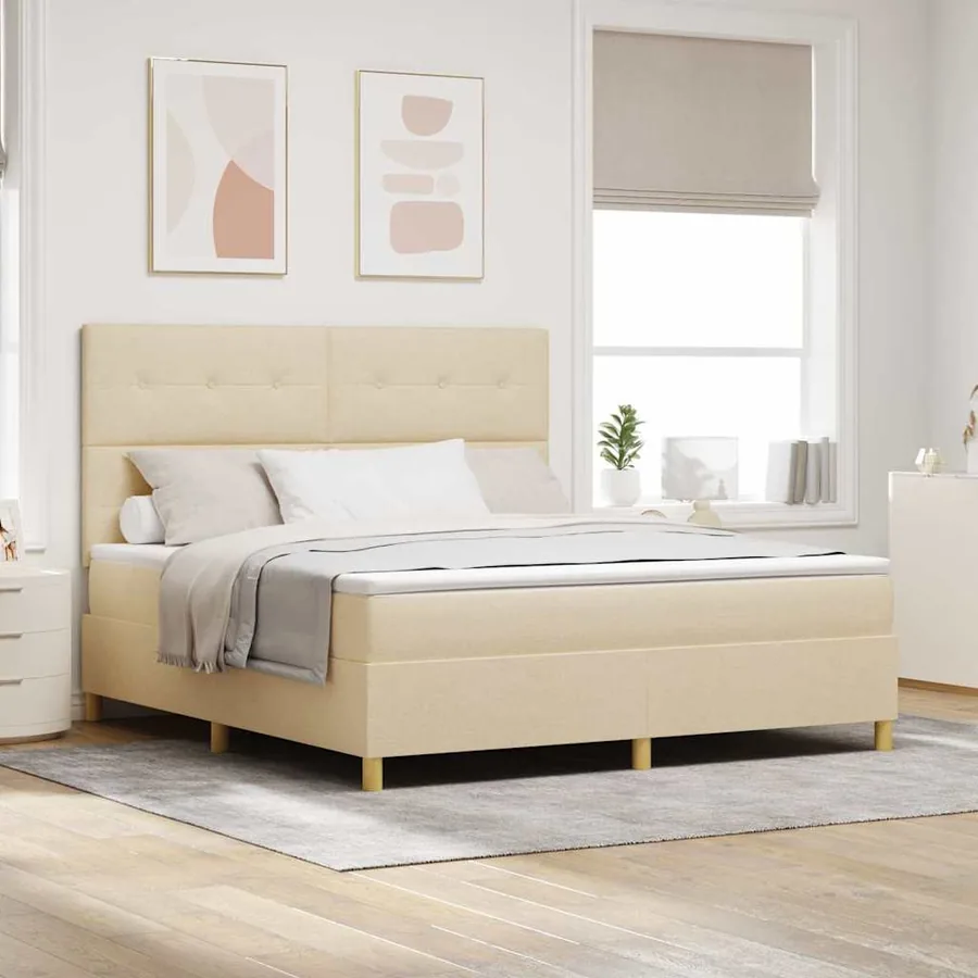 Lit à ressort LED avec tête de lit Crème 180 x 200 cm tissu