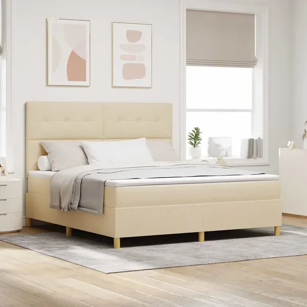 Lit à ressort LED avec tête de lit Crème 180 x 200 cm tissu