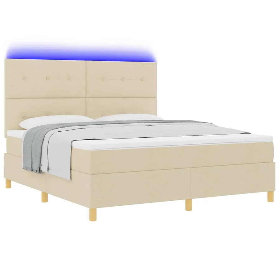 Lit à ressort LED avec tête de lit Crème 180 x 200 cm tissu - 3
