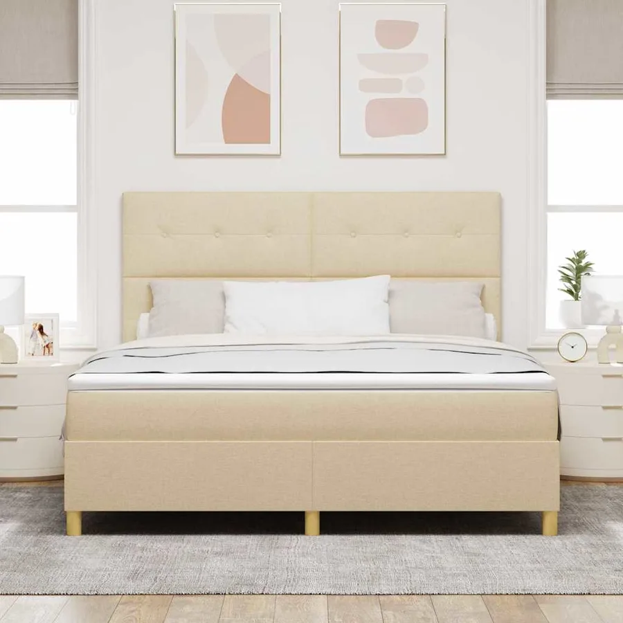Lit à ressort LED avec tête de lit Crème 180 x 200 cm tissu - 4