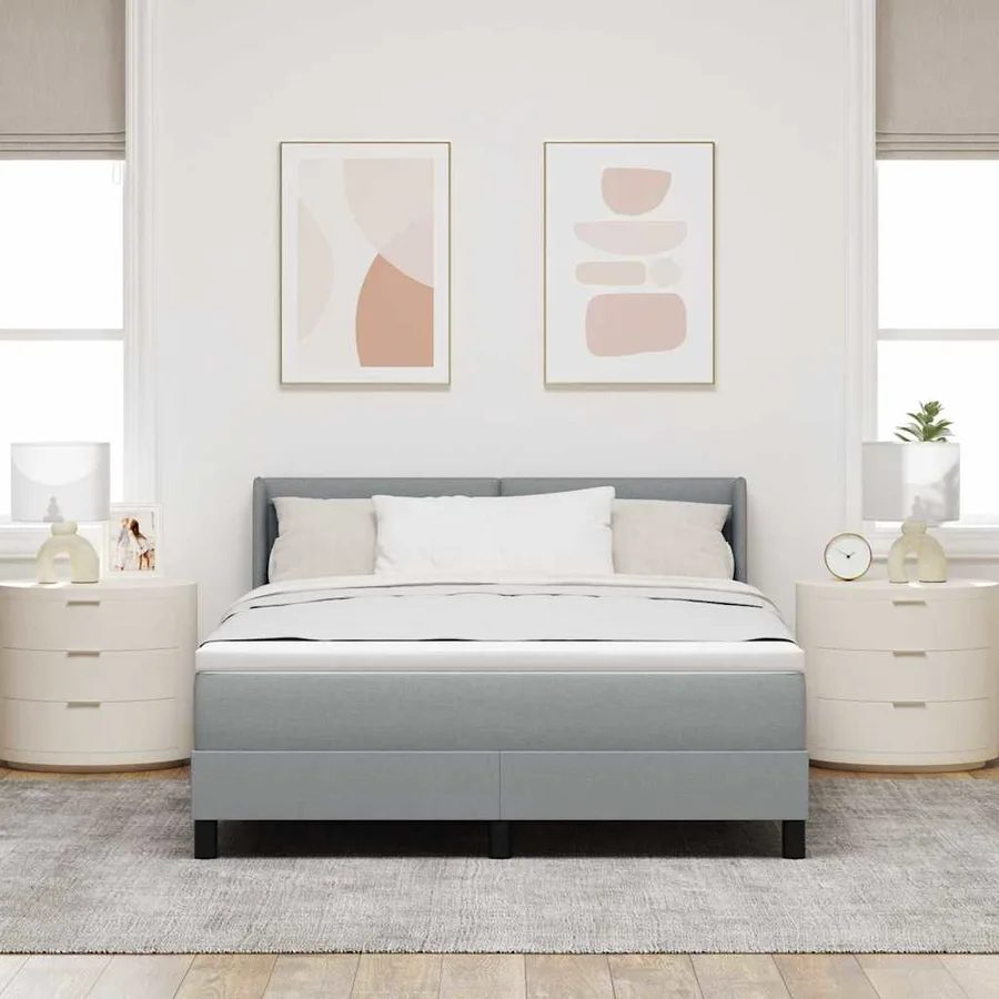 Lit à ressorts avec tête de lit Gris clair 200 x 140 cm tissu - 3