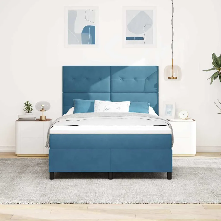 Lit à ressort LED Bleu foncé 140 x 190 cm Velours - 4