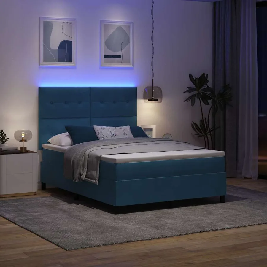 Lit à ressort LED Bleu foncé 140 x 190 cm Velours - 5