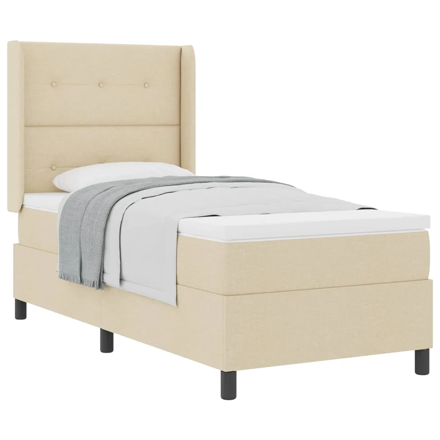 Lit à ressorts avec coussin Crème 200 x 90 cm tissu - 2