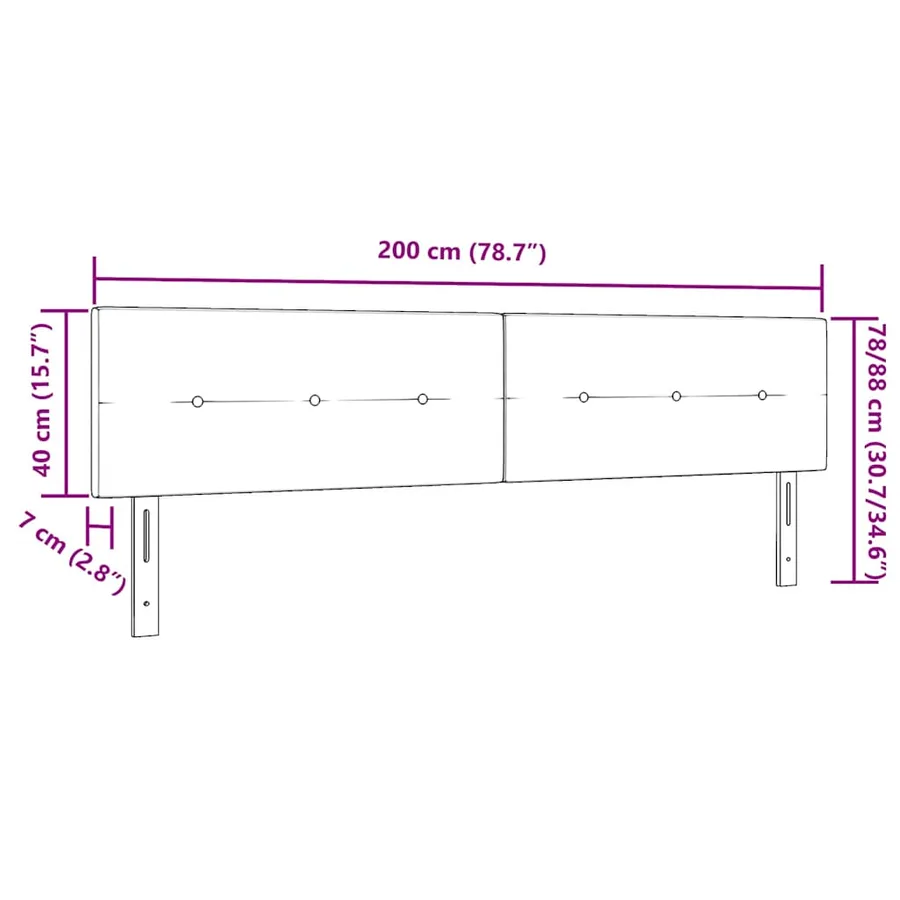 Tête de lit Noir 200 cm Velours - 8