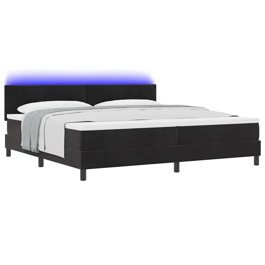 Lit à ressort LED avec bandes LED Noir 200 x 200 cm Velours - 3