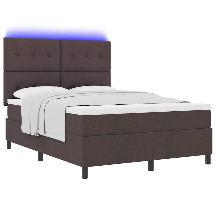Lit à ressorts avec bandes LED Marron foncé 140 x 200 cm tissu - 3