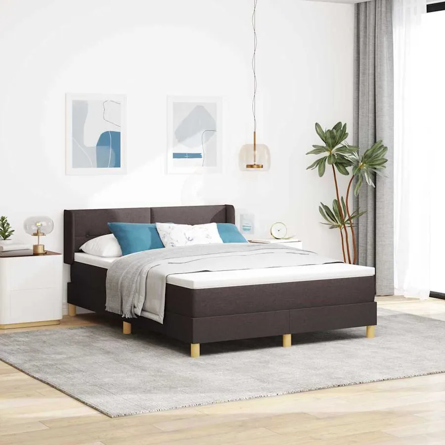 Lit à ressorts avec tête de lit Marron foncé 200 x 140 cm tissu