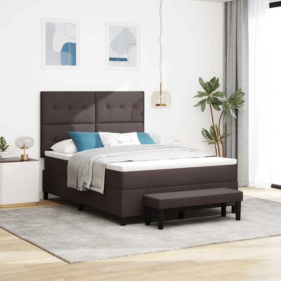Lit à ressorts avec tête de lit Marron foncé 140 x 190 cm tissu