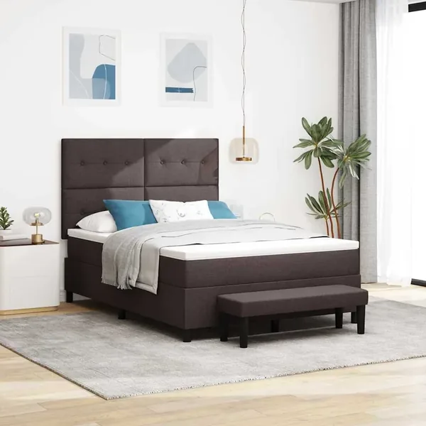 Lit à ressorts avec tête de lit Marron foncé 140 x 200 cm tissu