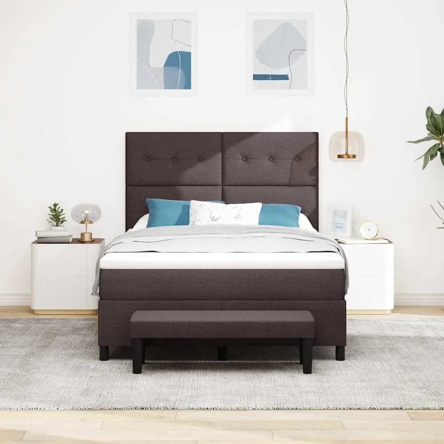 Lit à ressorts avec tête de lit Marron foncé 140 x 200 cm tissu - 3