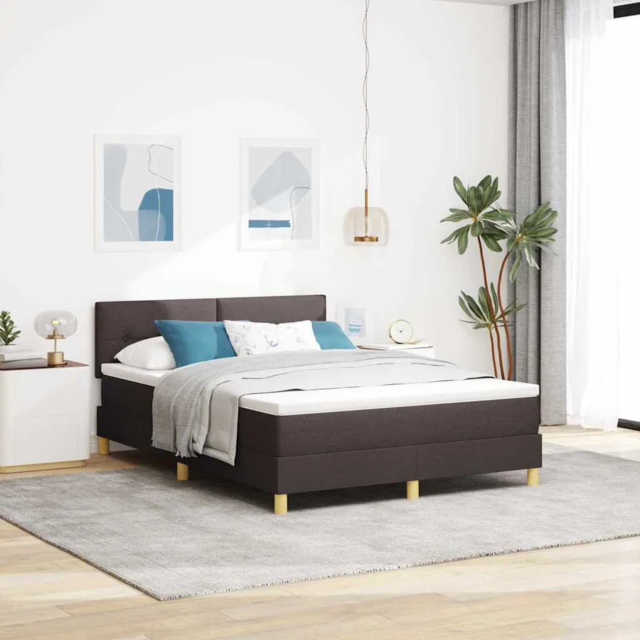 Lit à ressorts avec coussin Marron foncé 140 x 200 cm tissu