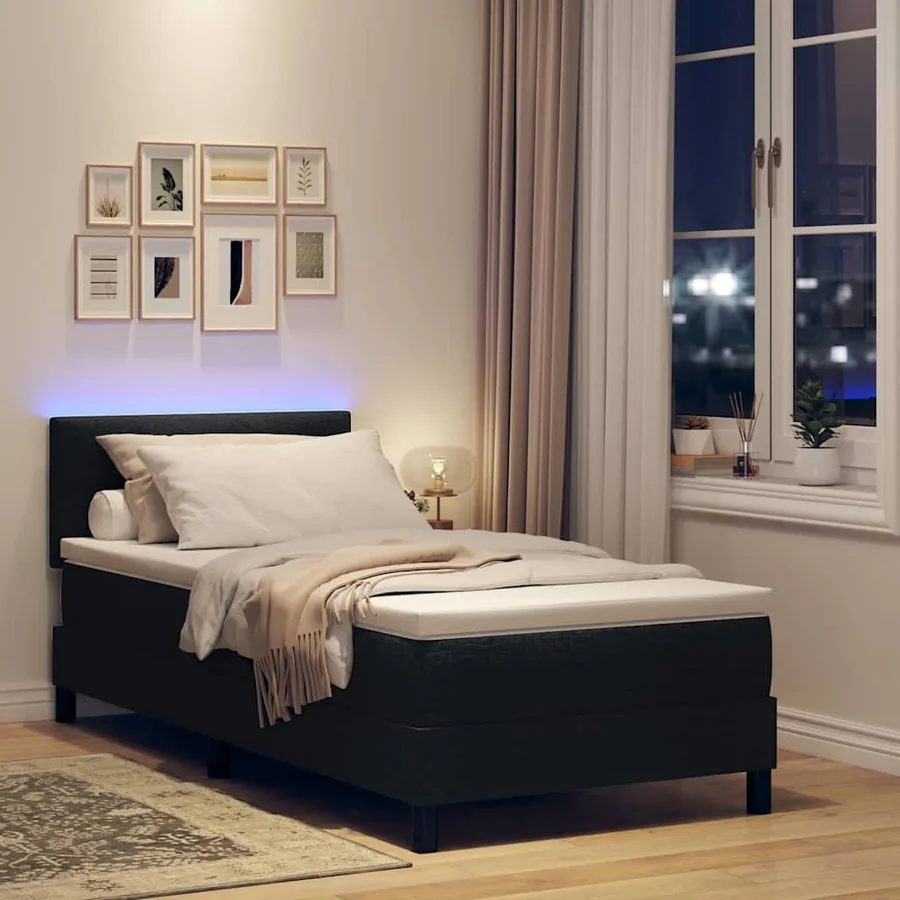 Lit à ressorts avec bandes LED Noir 90 x 190 cm tissu - 5
