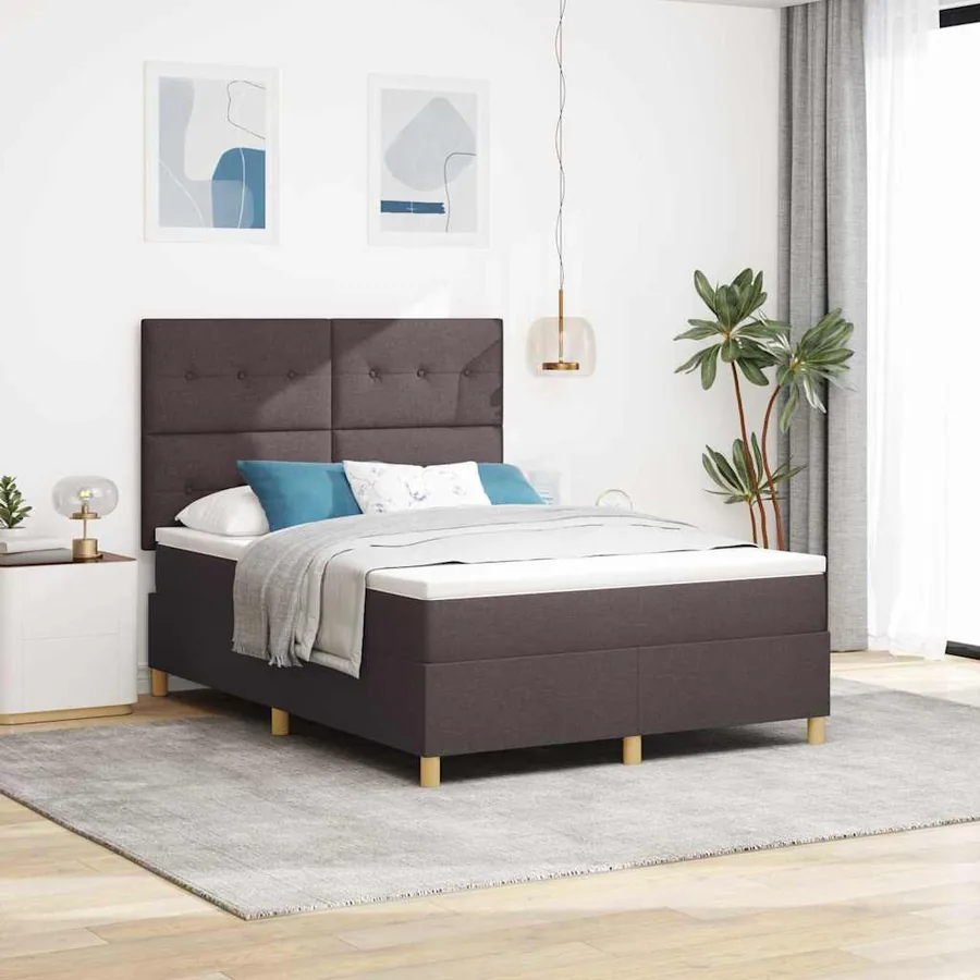 Lit à ressort LED Marron foncé 140 x 190 cm tissu