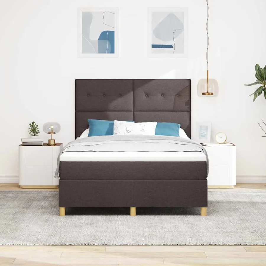 Lit à ressort LED Marron foncé 140 x 190 cm tissu - 4