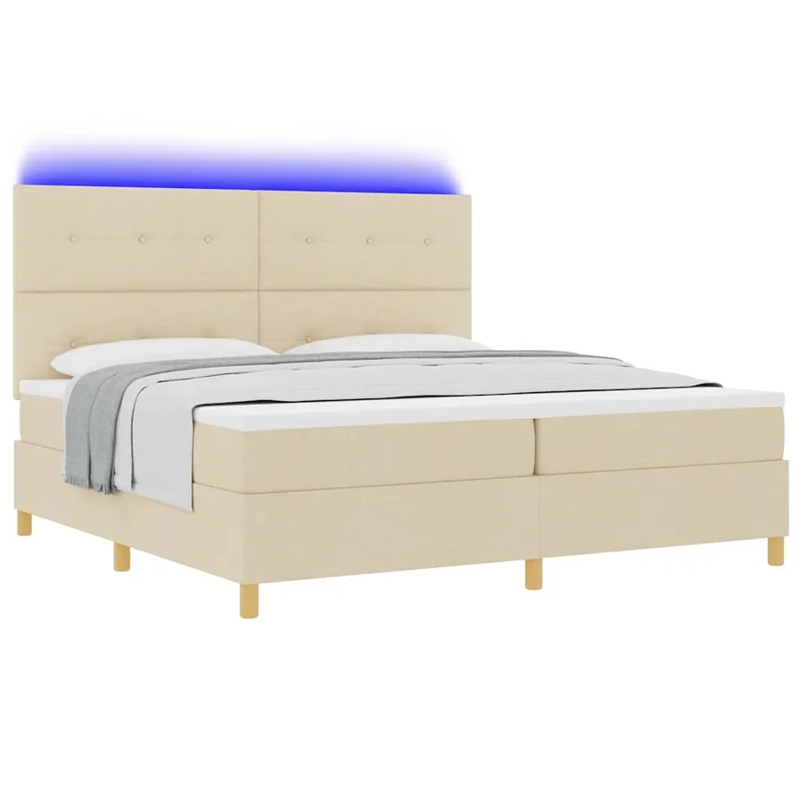 Lit à ressort LED avec tête de lit Crème 200 x 200 cm tissu - 3