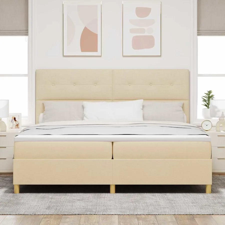 Lit à ressort LED avec tête de lit Crème 200 x 200 cm tissu - 4