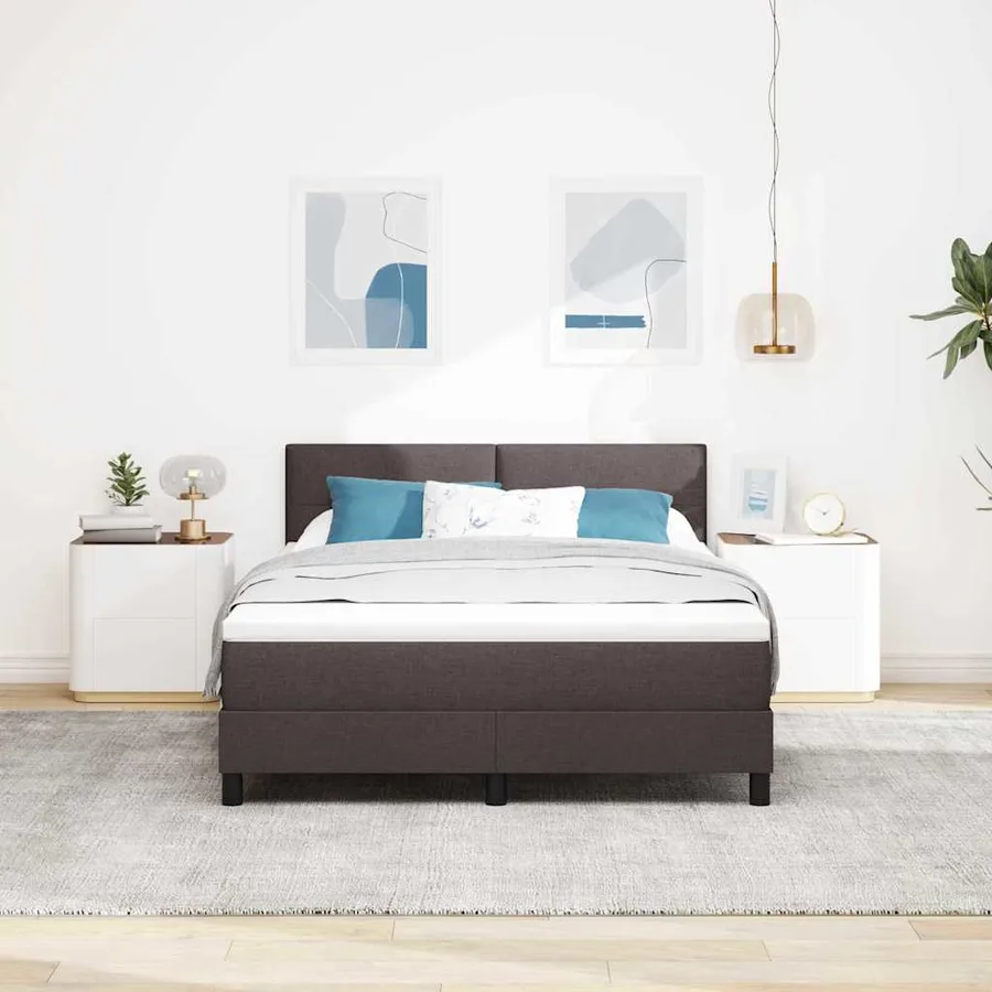Lit à ressorts avec bandes LED Marron foncé 140 x 200 cm tissu - 4