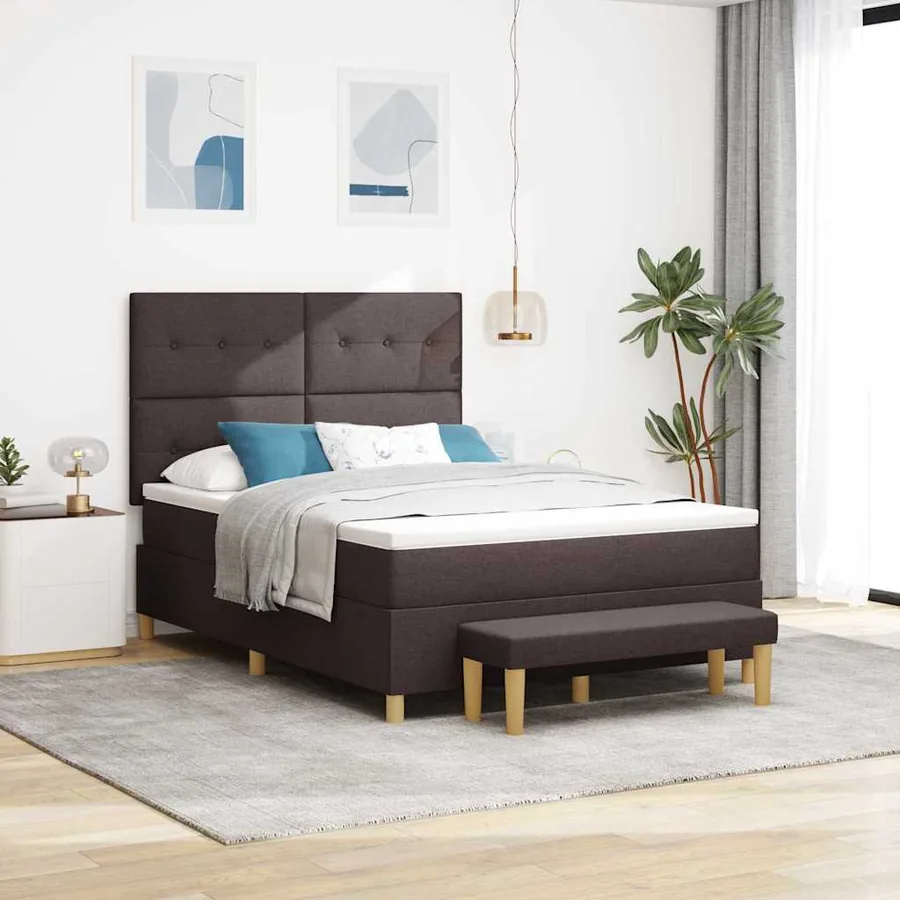 Lit à ressorts avec coussin Marron foncé 200 x 140 cm tissu