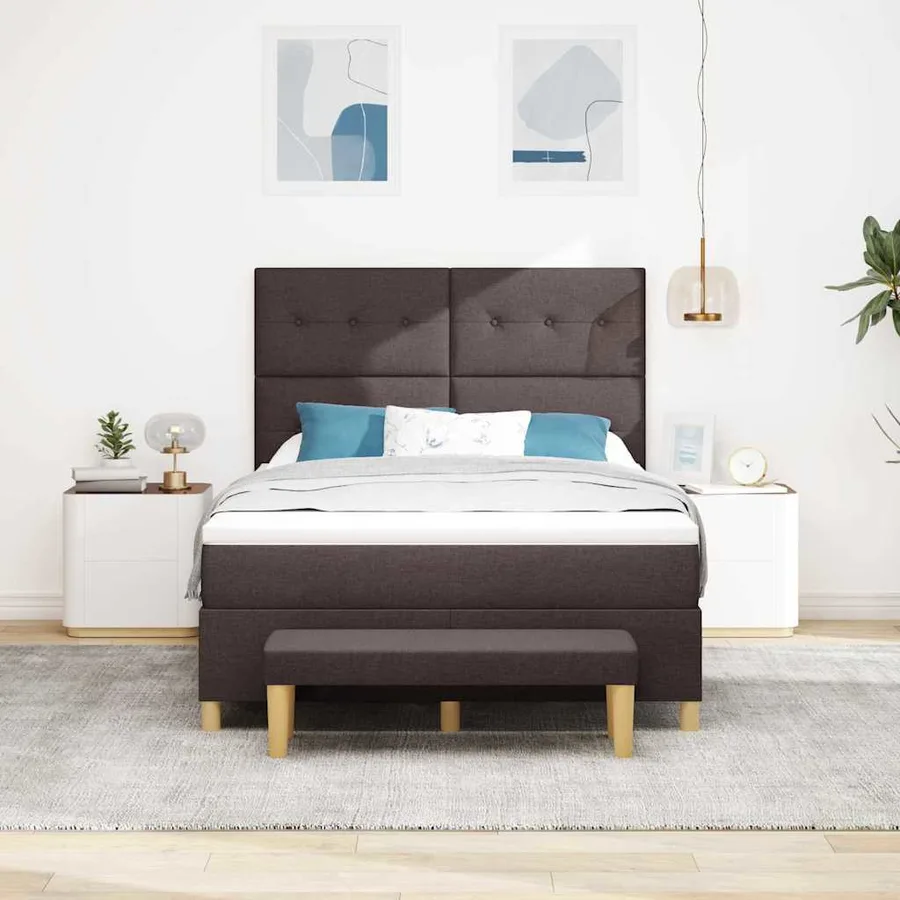 Lit à ressorts avec coussin Marron foncé 200 x 140 cm tissu - 3
