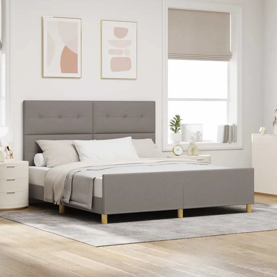 Cadre de lit avec tête de lit Taupe 180 x 200 cm tissu