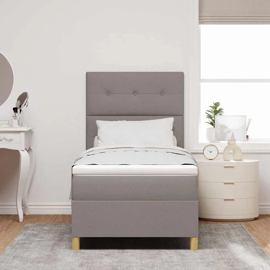 Lit à ressort LED avec tête de lit Taupe 90 x 190 cm tissu - 4