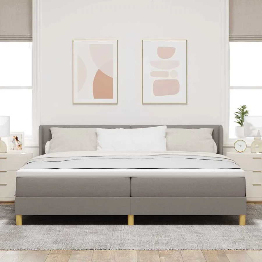 Lit à ressorts avec coussin Taupe 200 x 200 cm tissu - 3