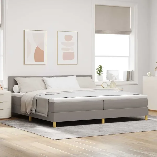 Lit à ressort LED avec coussin Taupe 200 x 200 cm tissu