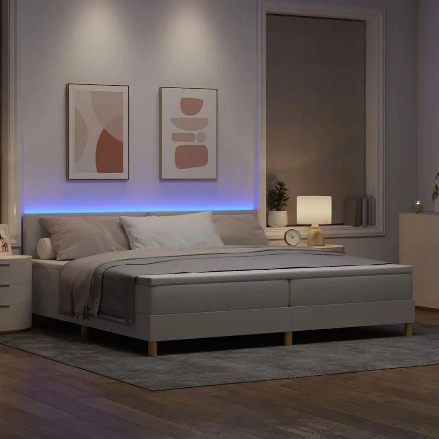 Lit à ressort LED avec coussin Taupe 200 x 200 cm tissu - 5