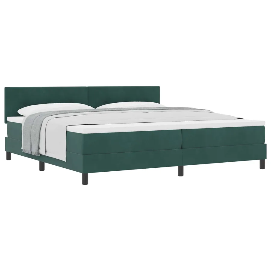 Lit à ressorts avec tête de lit Vert foncé 200 x 200 cm Velours - 2