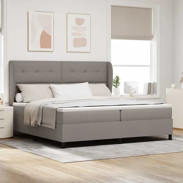 Lit à ressorts avec tête de lit Taupe 200 x 200 cm tissu