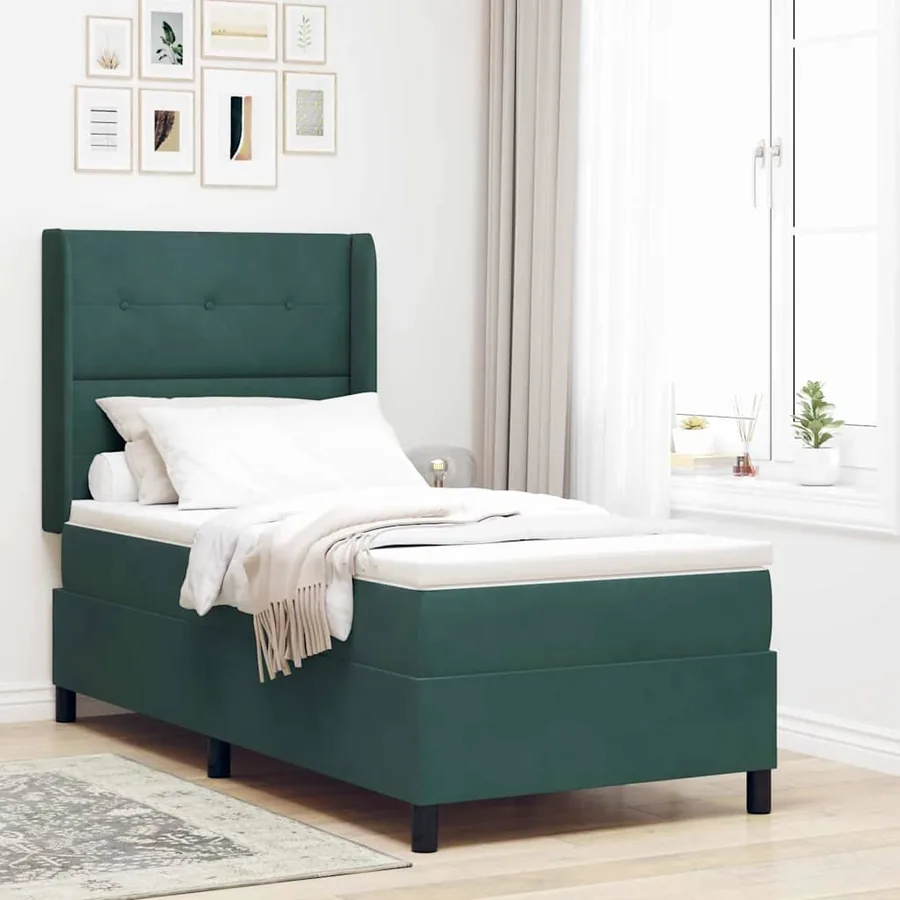 Lit à ressorts avec bandes LED Vert 100 x 200 cm Velours