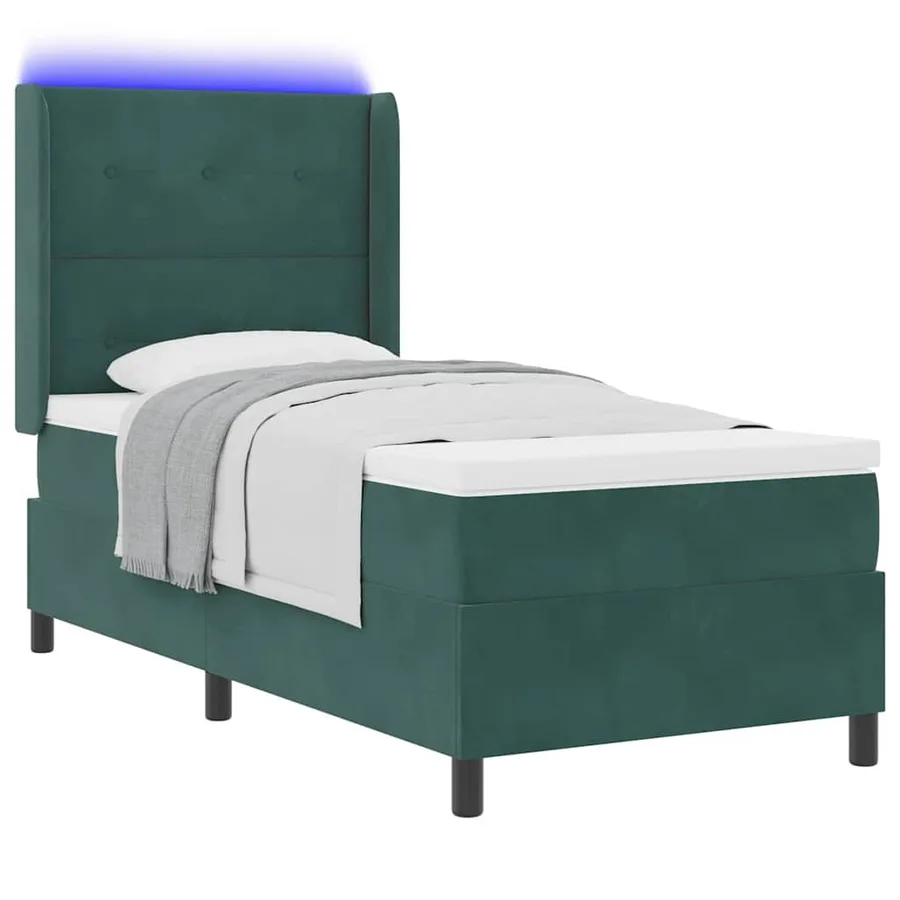 Lit à ressorts avec bandes LED Vert 100 x 200 cm Velours - 3