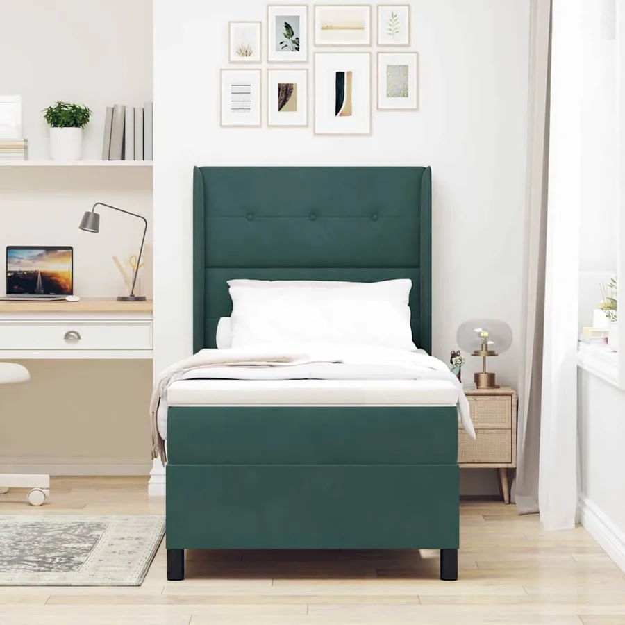 Lit à ressorts avec bandes LED Vert 100 x 200 cm Velours - 4