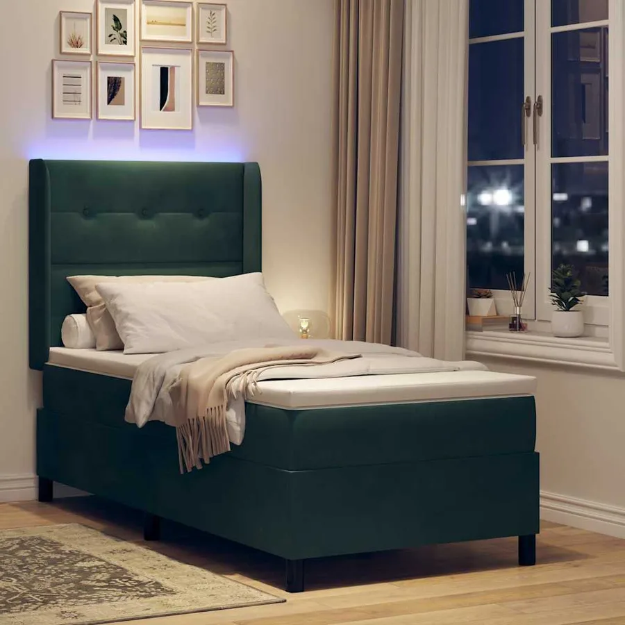 Lit à ressorts avec bandes LED Vert 100 x 200 cm Velours - 5