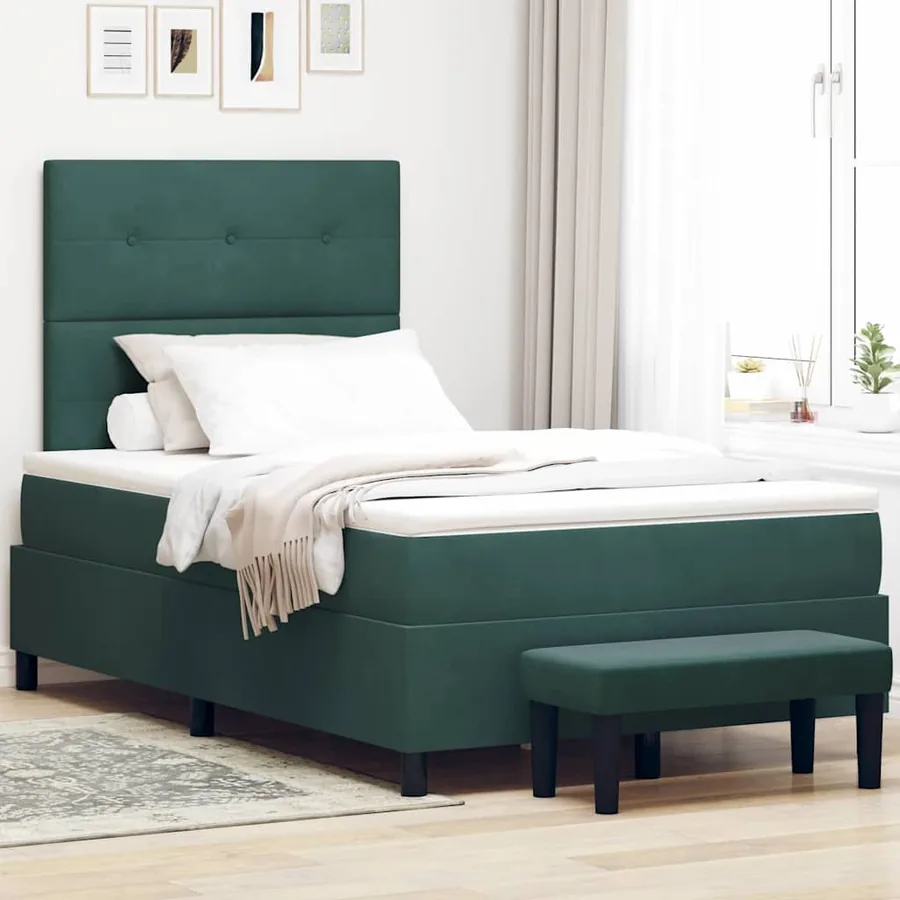 Lit à ressorts avec tête de lit Vert foncé 200 x 120 cm Velours