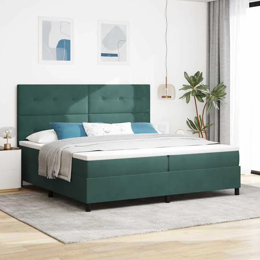 Lit à ressort LED Vert foncé 200 x 200 cm Velours