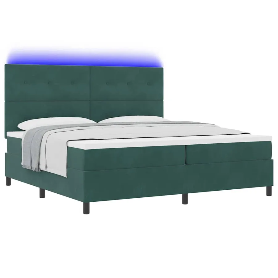 Lit à ressort LED Vert foncé 200 x 200 cm Velours - 3