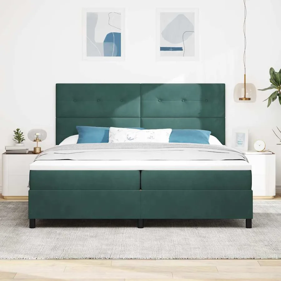 Lit à ressort LED Vert foncé 200 x 200 cm Velours - 4
