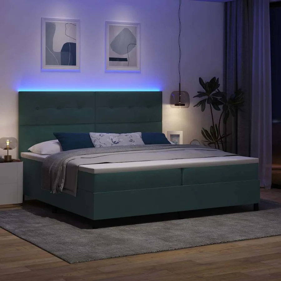 Lit à ressort LED Vert foncé 200 x 200 cm Velours - 5