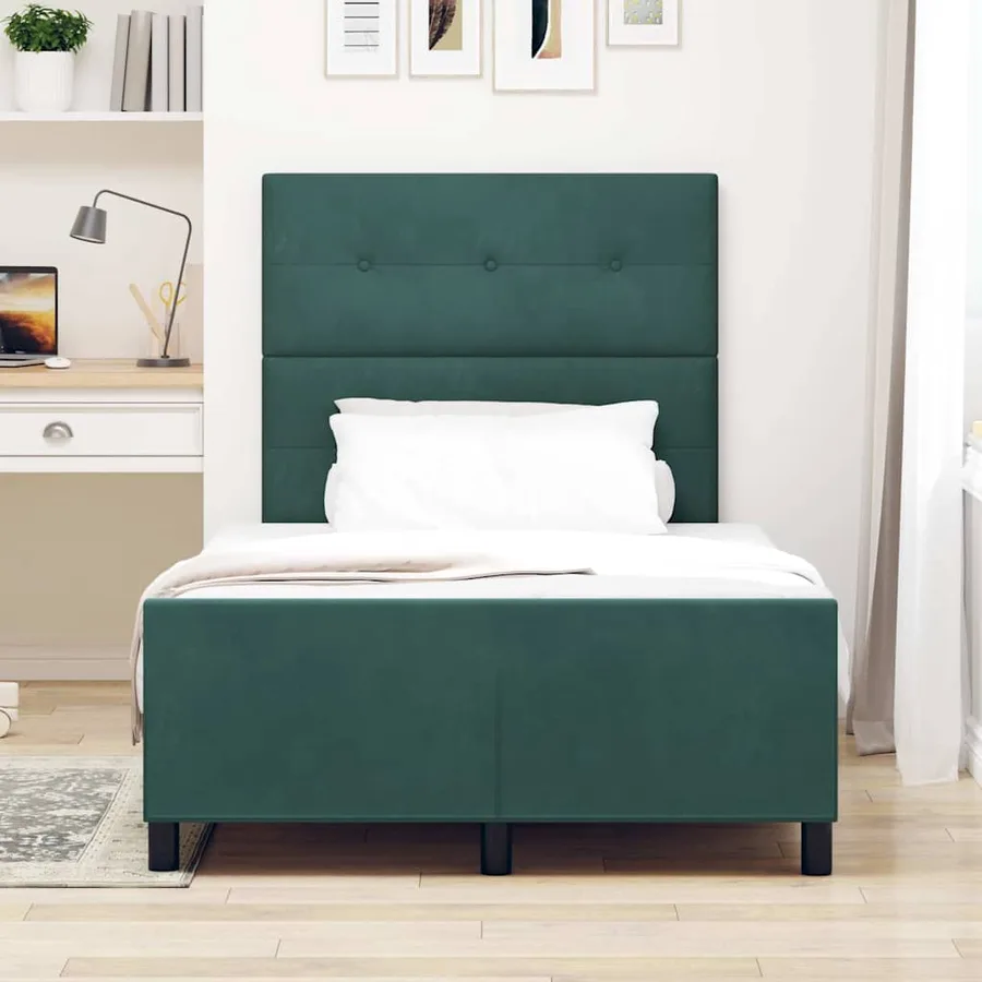 Lit à ressorts avec tête de lit Vert foncé 120 x 190 cm Velours - 3