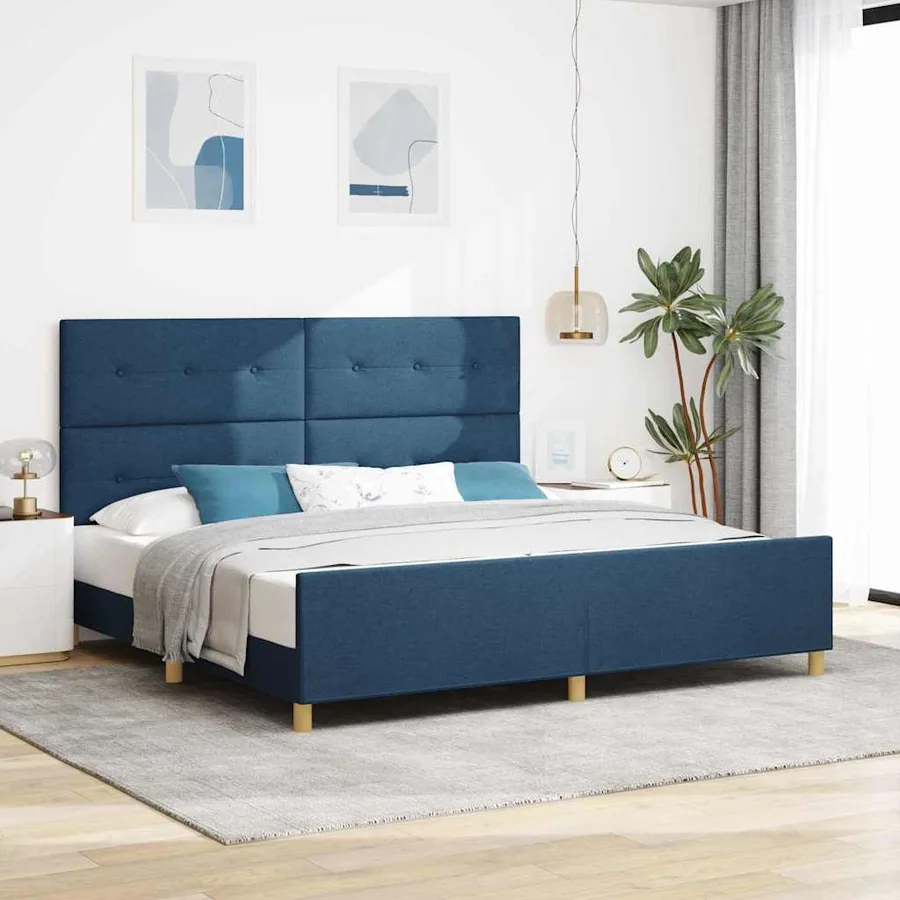 Cadre de lit avec tête de lit Bleu 200 x 200 cm tissu